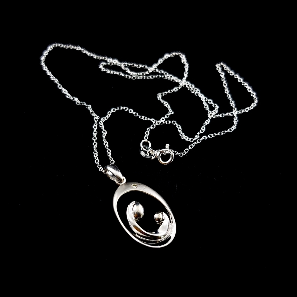 Diamond mother's necklace mother and child pendant solid sterling silver
